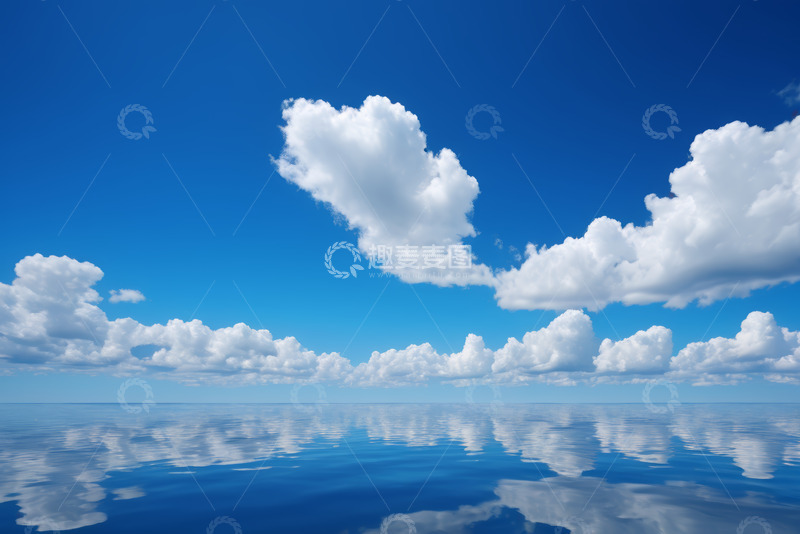 高清大图下载【趣麦麦图】蓝天白云下平静的水面景象