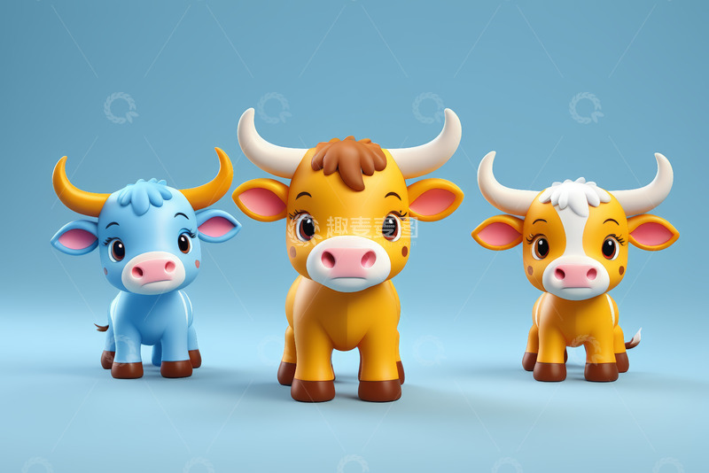 高清大图下载【趣麦麦图】三只卡通小牛形象展示