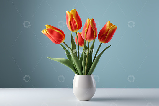 白色花瓶中的红色黄色郁金香