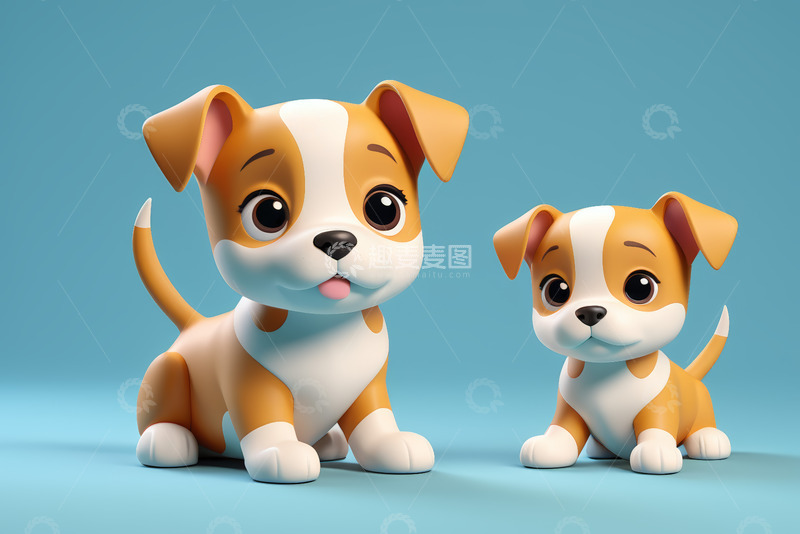 高清大图下载【趣麦麦图】两只卡通小狗摆坐的素材