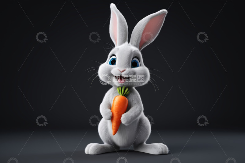 高清大图下载【趣麦麦图】可爱白兔手持胡萝卜形象