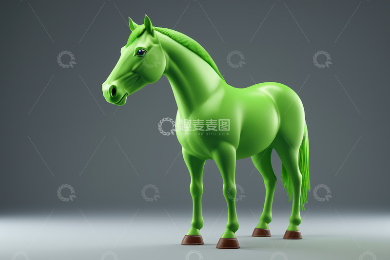 高清大图下载【趣麦麦图】绿色卡通马3D模型展示