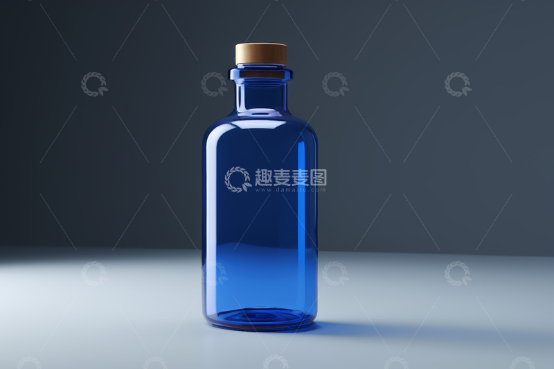 高清大图下载【趣麦麦图】蓝色玻璃瓶带软木塞静物图