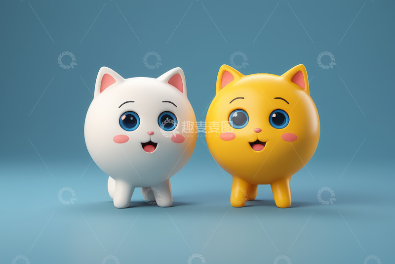 高清大图下载【趣麦麦图】两只可爱卡通小猫形象