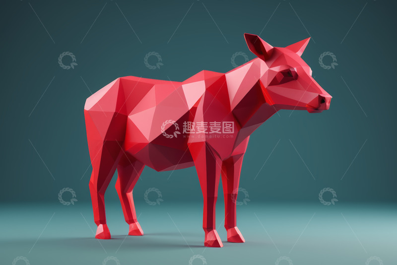 高清大图下载【趣麦麦图】红色多边形立体牛模型
