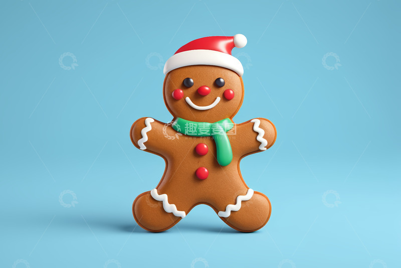 高清大图下载【趣麦麦图】戴圣诞帽的姜饼人