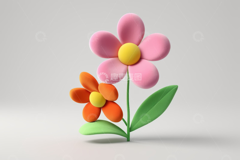 高清大图下载【趣麦麦图】两朵卡通花朵3D渲染素材