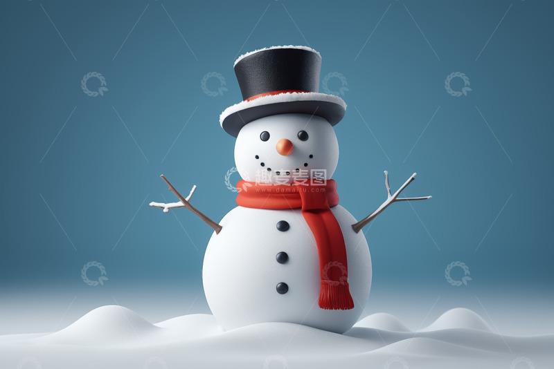 高清大图下载【趣麦麦图】戴帽围巾雪人雪景素材