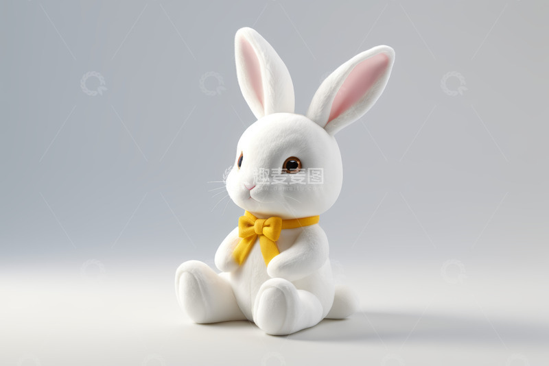 高清大图下载【趣麦麦图】白色兔子玩偶配黄色领结