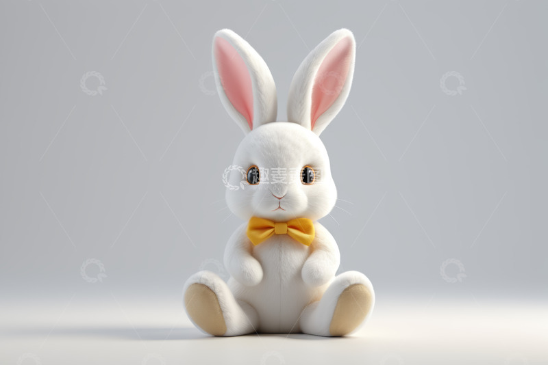 高清大图下载【趣麦麦图】可爱白兔配黄色领结形象素材