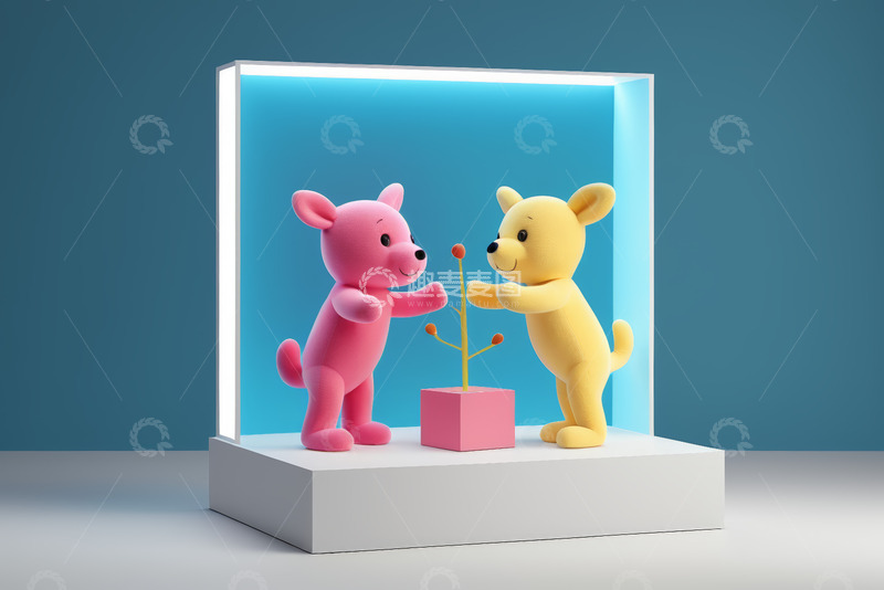 高清大图下载【趣麦麦图】两只小熊玩偶互动场景
