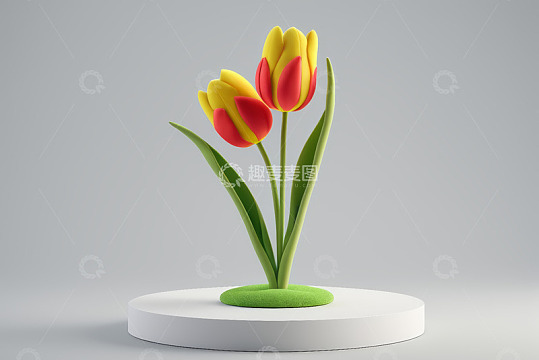 立体红色黄色郁金香展示
