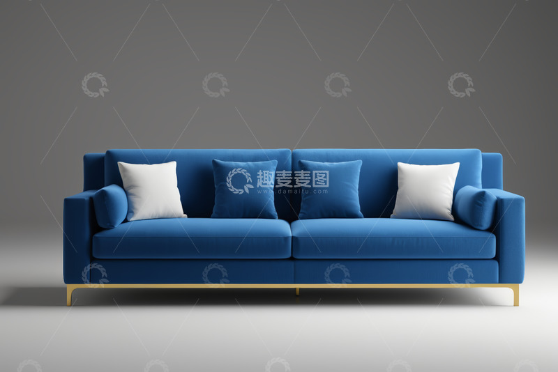 高清大图下载【趣麦麦图】蓝色沙发搭配抱枕展示