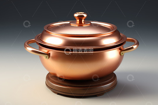 铜制带盖汤锅静物展示
