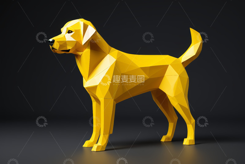 高清大图下载【趣麦麦图】黄色低多边形风格狗模型