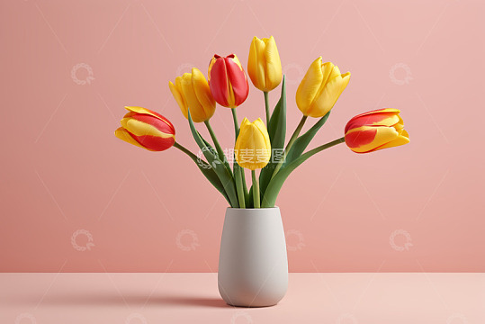 花瓶中红黄相间的郁金香