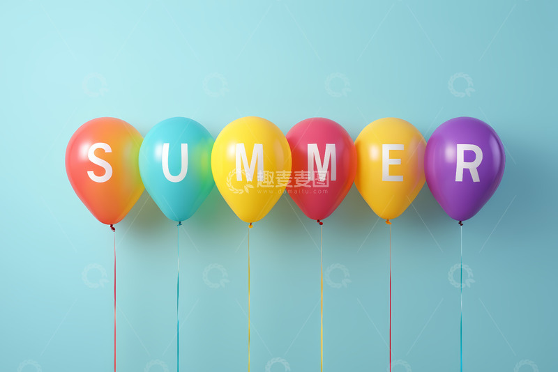 高清大图下载【趣麦麦图】-彩色气球拼出SUMMER字样