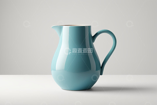 蓝绿色陶瓷水壶静物特写