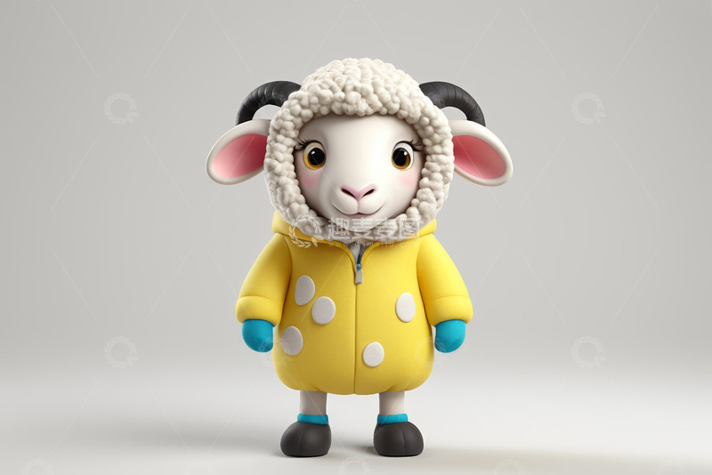 高清大图下载【趣麦麦图】卡通绵羊穿着黄色带点外套