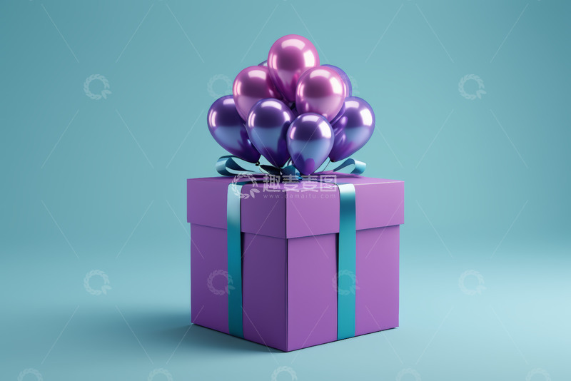 高清大图下载【趣麦麦图】紫色礼品盒配金属气球