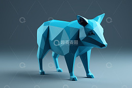 蓝色低多边形风格野猪3D模型