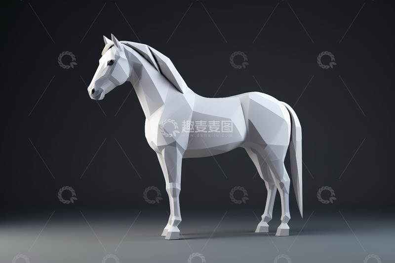 高清大图下载【趣麦麦图】低多边形风格白马模型