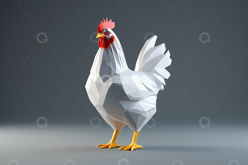 高清大图下载【趣麦麦图】低多边形风格公鸡素材