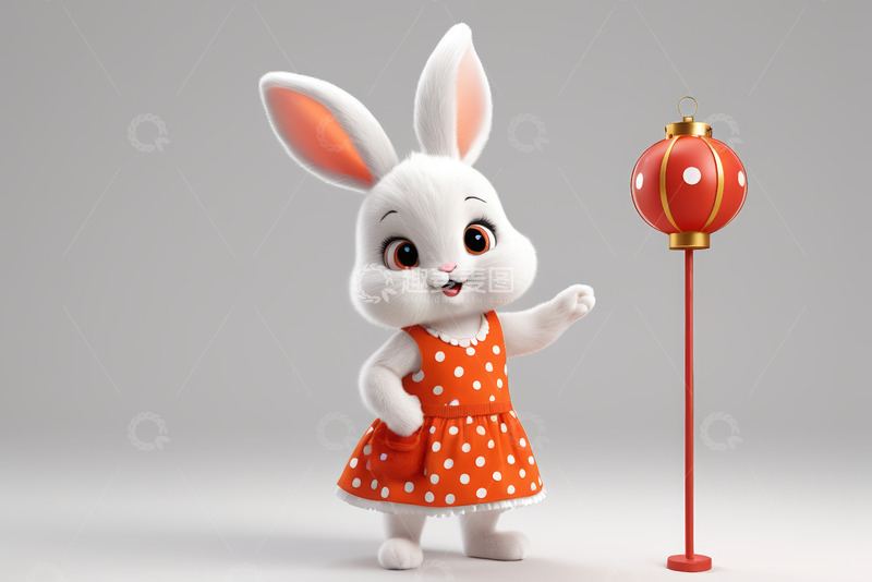 高清大图下载【趣麦麦图】卡通兔子与红灯笼素材