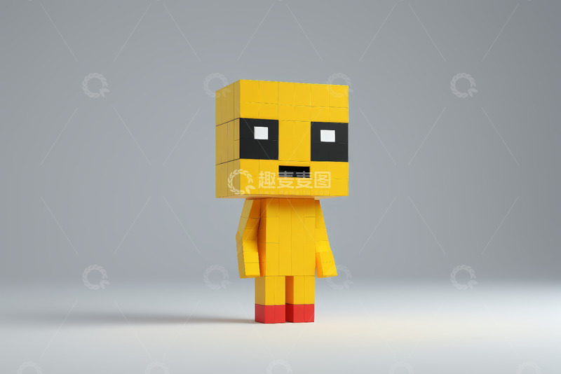 高清大图下载【趣麦麦图】黄色方块卡通角色站立