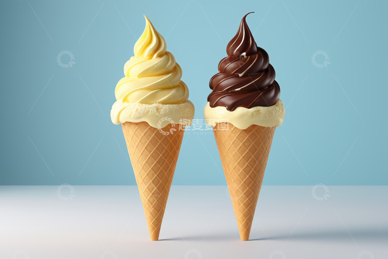 高清大图下载【趣麦麦图】双色冰淇淋甜筒特写
