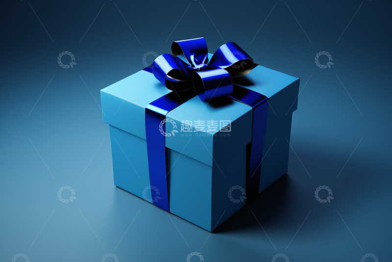 高清大图下载【趣麦麦图】蓝色礼品盒带蓝色蝴蝶结