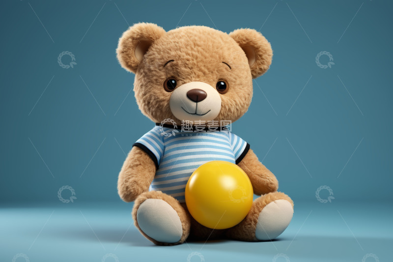 高清大图下载【趣麦麦图】穿条纹衣抱黄球的泰迪熊玩具