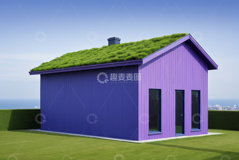 高清大图下载【趣麦麦图】紫色小屋配绿色屋顶效果图
