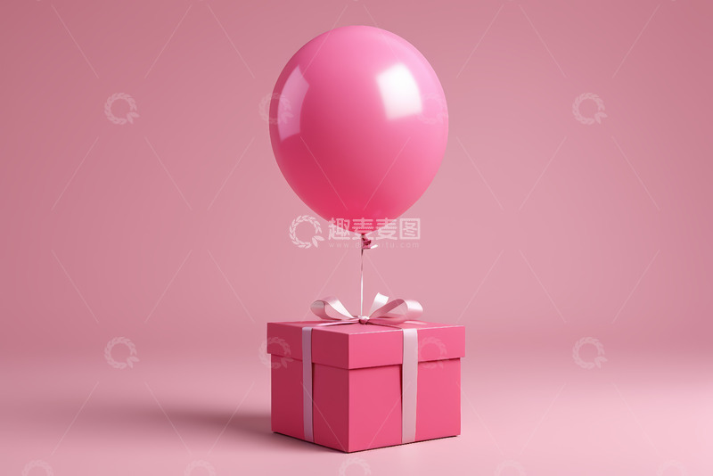 高清大图下载【趣麦麦图】粉色礼物盒搭配气球素材