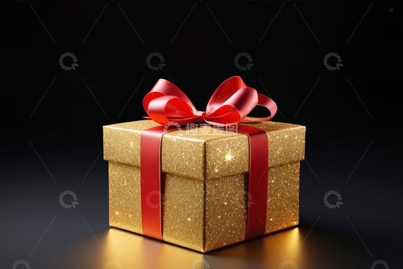 高清大图下载【趣麦麦图】金色礼物盒配红色丝带