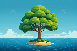 海中孤岛上的大树景观