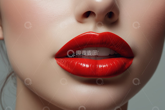 女性特写鲜艳红唇