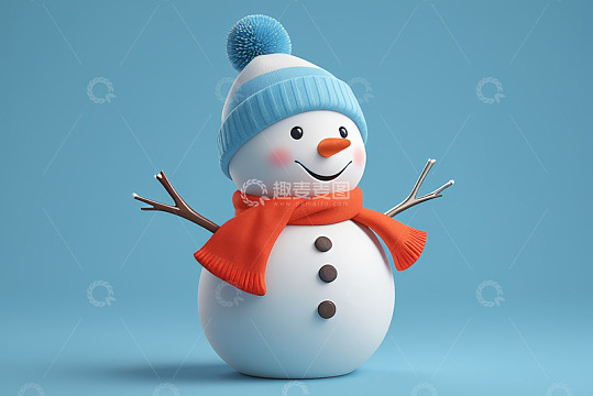 戴着围巾帽子的可爱雪人