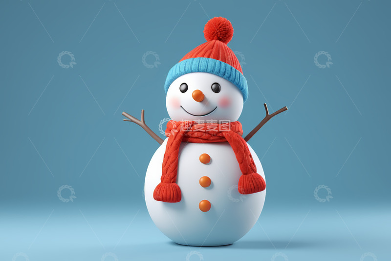 高清大图下载【趣麦麦图】戴帽围巾的可爱雪人
