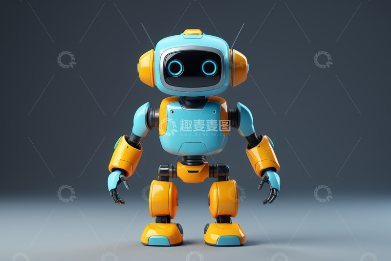 高清大图下载【趣麦麦图】蓝色橙色相间机器人站立图