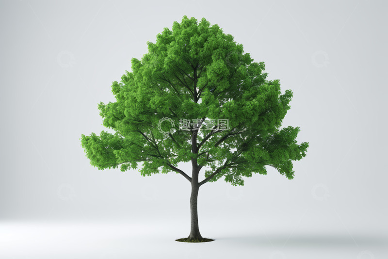 高清大图下载【趣麦麦图】白色背景下的绿色单棵树木