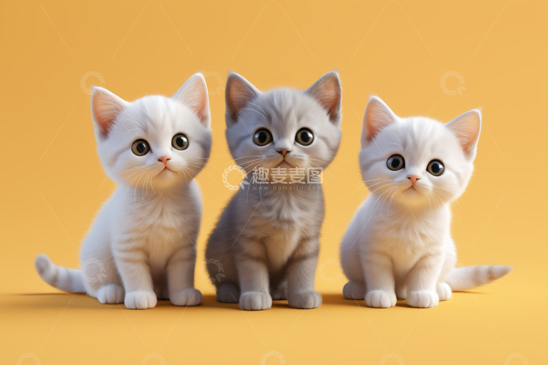 高清大图下载【趣麦麦图】三只可爱小猫坐立