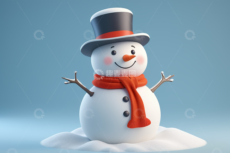 高清大图下载【趣麦麦图】戴帽围巾雪人微笑张开双臂