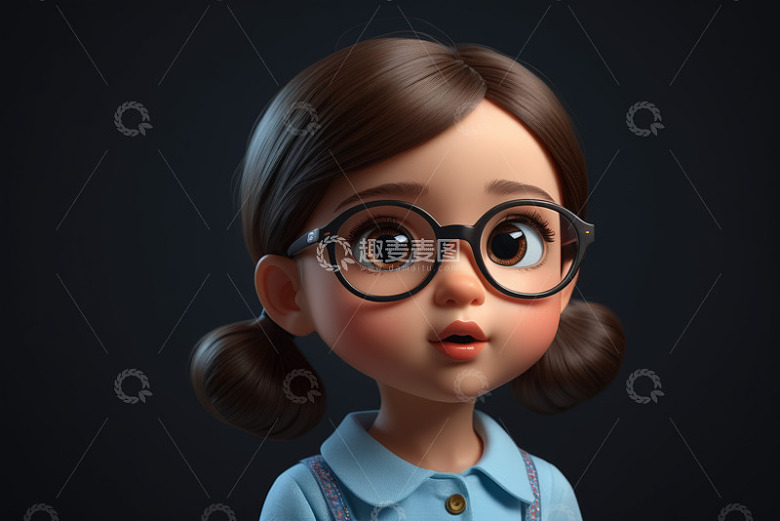 戴眼镜的卡通小女孩形象