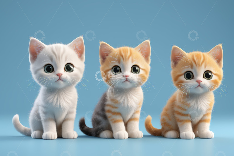 高清大图下载【趣麦麦图】三只可爱小猫并排坐