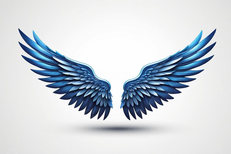 高清大图下载【趣麦麦图】蓝色羽翼插画素材