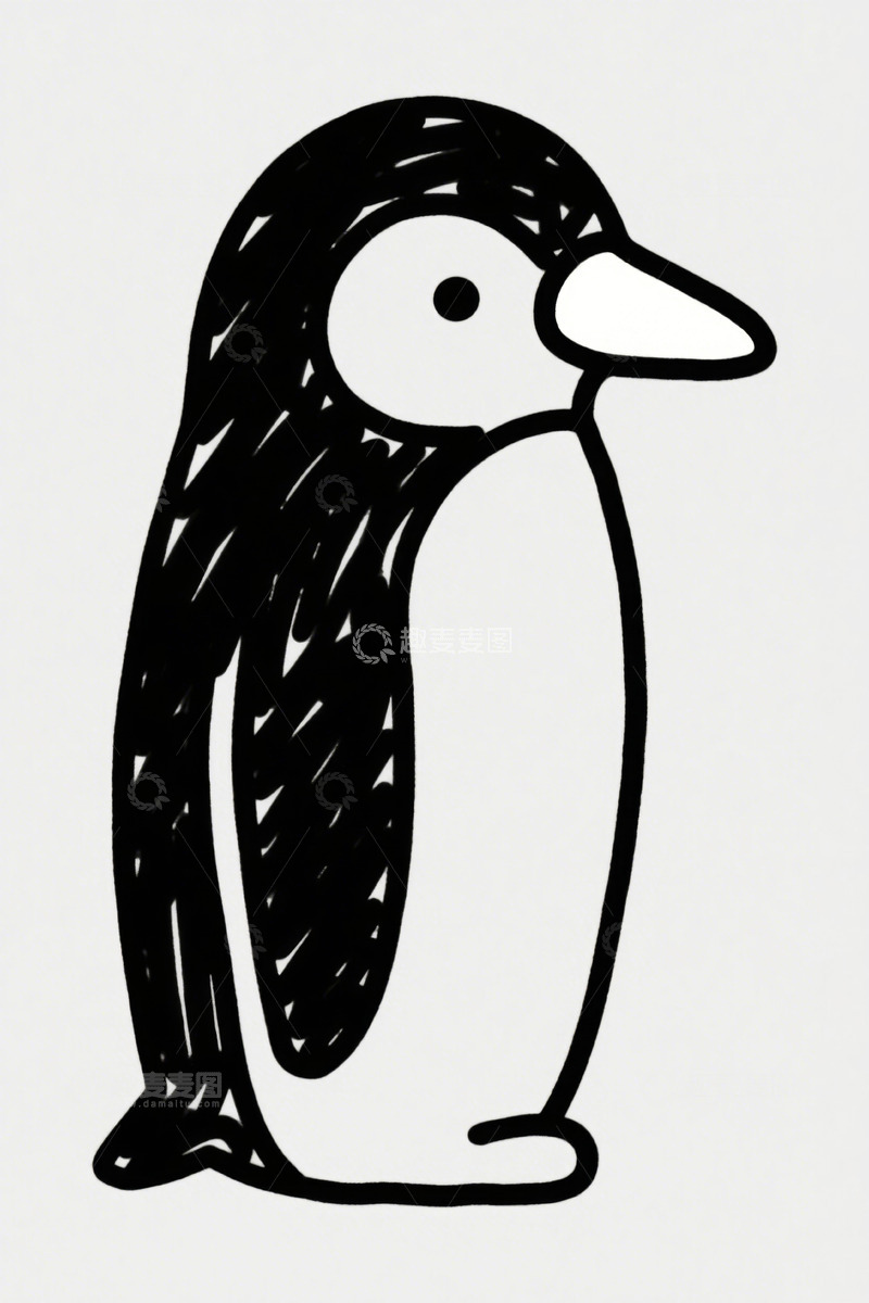 高清大图下载【趣麦麦图】简笔风格站立企鹅插画