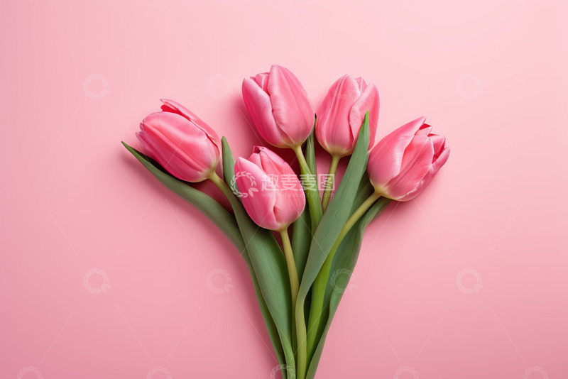 高清大图下载【趣麦麦图】粉色背景上的粉色郁金香花束