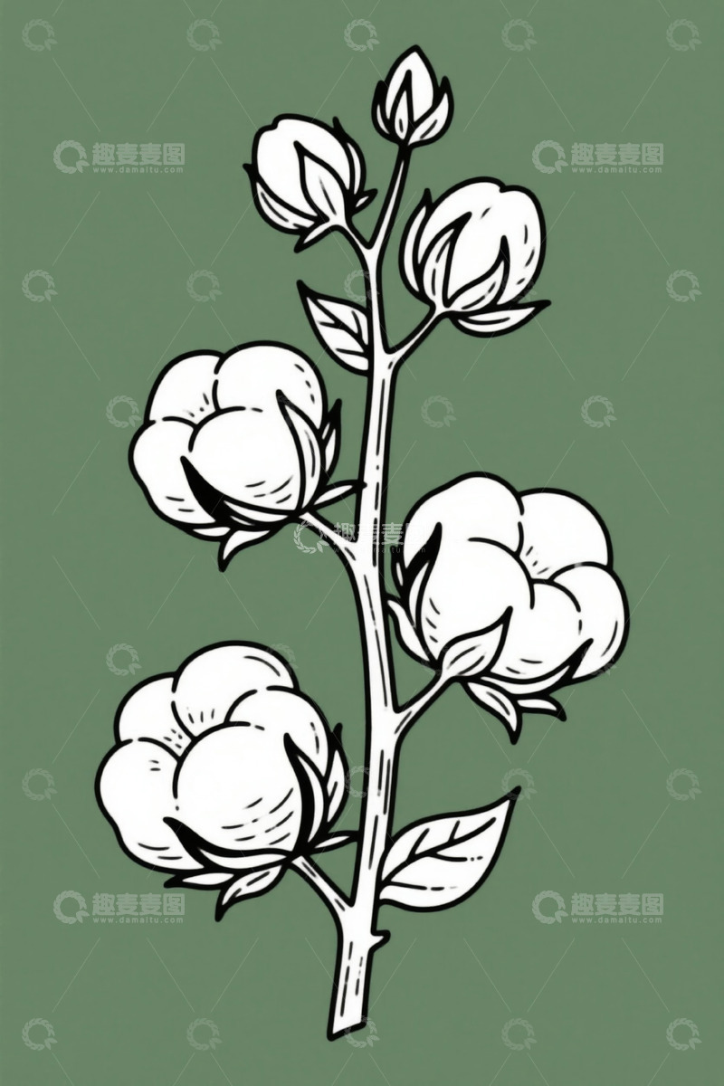 高清大图下载【趣麦麦图】手绘棉花植株插图
