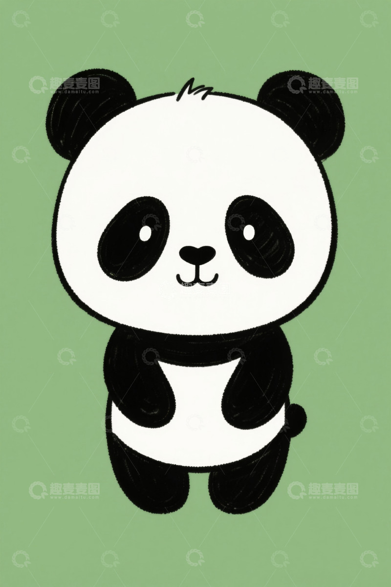高清大图下载【趣麦麦图】绿色背景站立卡通熊猫